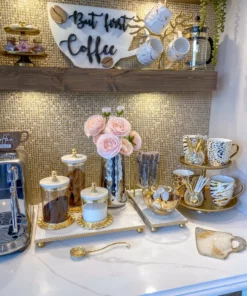 Inspire Me! Home Decor Gold Ripple Canister W/ Marble Lid (3 Sizes) 12 Inspire Me! Home Decor Gold Ripple Canister W/ Marble Lid (3 Sizes)