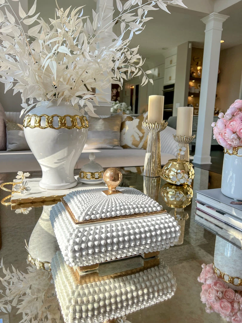 Inspire Me! Home Decor Cream Studded Box W/ Gold Detailing 3 Inspire Me! Home Decor Cream Studded Box W/ Gold Detailing