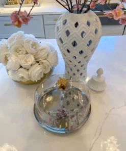 Inspire Me! Home Decor Glass Cake Dome With Gold Mosaic Handle