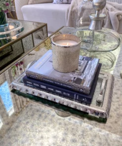 Inspire Me! Home Decor Glass Rectangle Tray With Silver Handles And Ruffled Edge