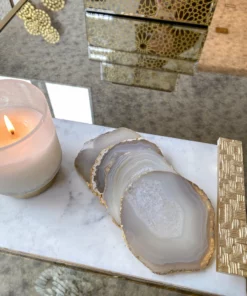 Inspire Me! Home Decor Beige Stone Agate Coasters W/ Gold Edge ( Set Of 4)