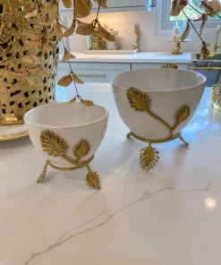 Inspire Me! Home Decor White Ceramic Bowl With Gold Leaf Details (2 Sizes)