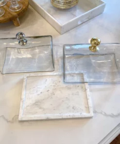 Inspire Me! Home Decor Marble Cake Platter With Metallic Handled Glass Dome (2 Colored Handles)