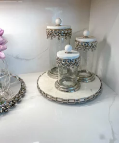 Inspire Me! Home Decor Silver Beaded Canisters W/ Marble Lid (3 Sizes) 9 Inspire Me! Home Decor Silver Beaded Canisters W/ Marble Lid (3 Sizes)