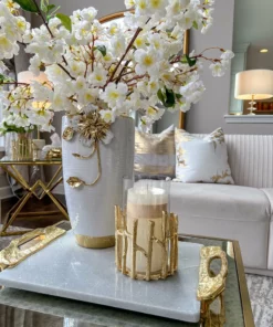 Inspire Me! Home Decor Glass Hurricane/Faux Floral Vase With Gold Twig Design (3 Sizes) 24 Inspire Me! Home Decor Glass Hurricane/Faux Floral Vase With Gold Twig Design (3 Sizes)