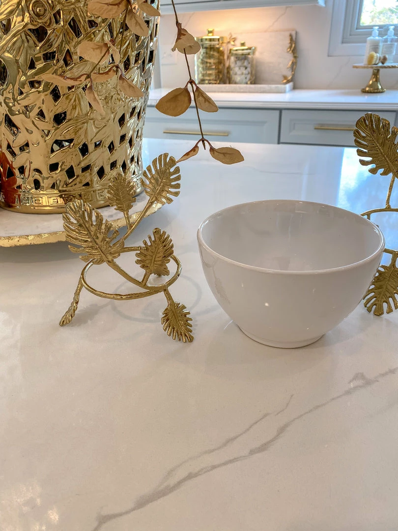 Inspire Me! Home Decor White Ceramic Bowl With Gold Leaf Details (2 Sizes) 6 Inspire Me! Home Decor White Ceramic Bowl With Gold Leaf Details (2 Sizes)