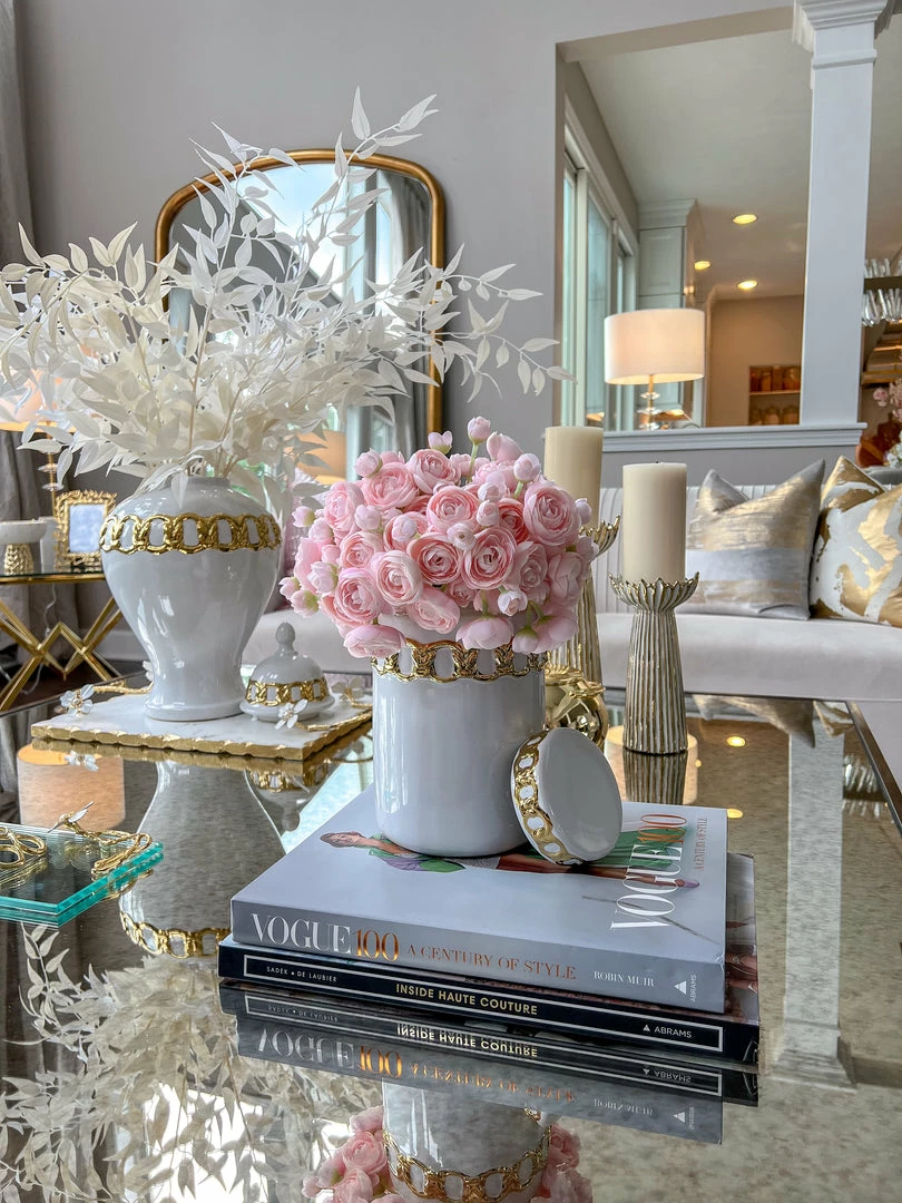 Inspire Me! Home Decor White Ceramic Ginger Jar With Stunning Gold Chain Details (3 Sizes) 10 Inspire Me! Home Decor White Ceramic Ginger Jar With Stunning Gold Chain Details (3 Sizes)