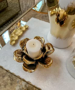 Inspire Me! Home Decor Gold Flower Tealight Candle Holder