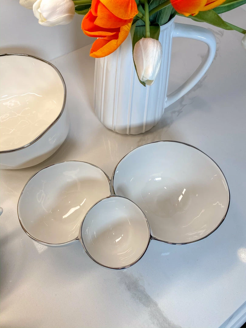 Inspire Me! Home Decor Silver And White 3 Section Serving Bowls 4 Inspire Me! Home Decor Silver And White 3 Section Serving Bowls