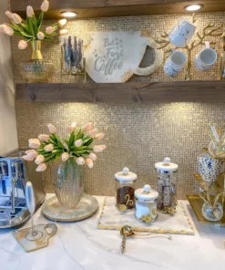 Inspire Me! Home Decor Gold Or Silver Metal Floral Glass Canisters With Marble Lid-With Metal Rim (3 Sizes) (2 Colors) 33 Inspire Me! Home Decor Gold Or Silver Metal Floral Glass Canisters With Marble Lid-With Metal Rim (3 Sizes) (2 Colors)