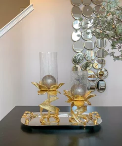 Inspire Me! Home Decor Glass Candle Holders On Gold Floral Stand (2 Sizes)