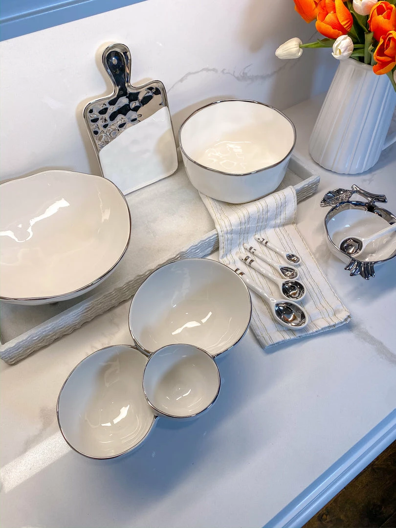 Inspire Me! Home Decor Silver And White 3 Section Serving Bowls 7 Inspire Me! Home Decor Silver And White 3 Section Serving Bowls