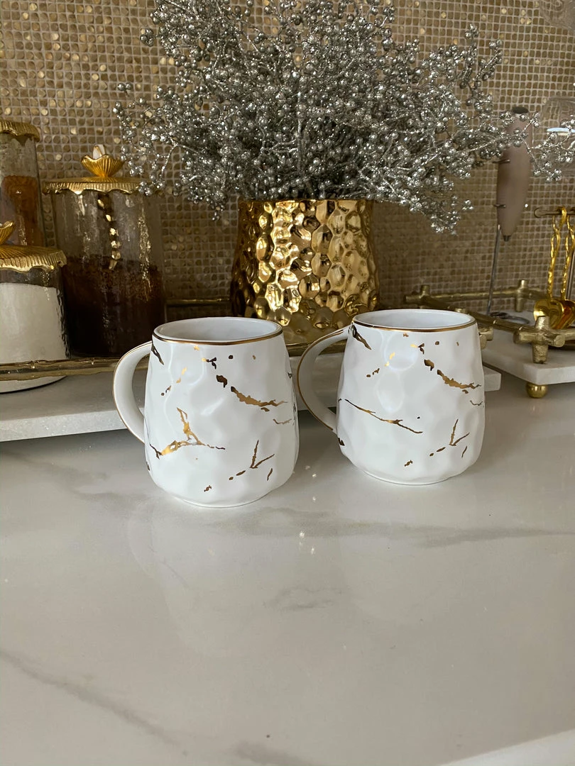 Inspire Me! Home Decor Metallic Gold Marble Print Mug With Hammered Texture 6 Inspire Me! Home Decor Metallic Gold Marble Print Mug With Hammered Texture