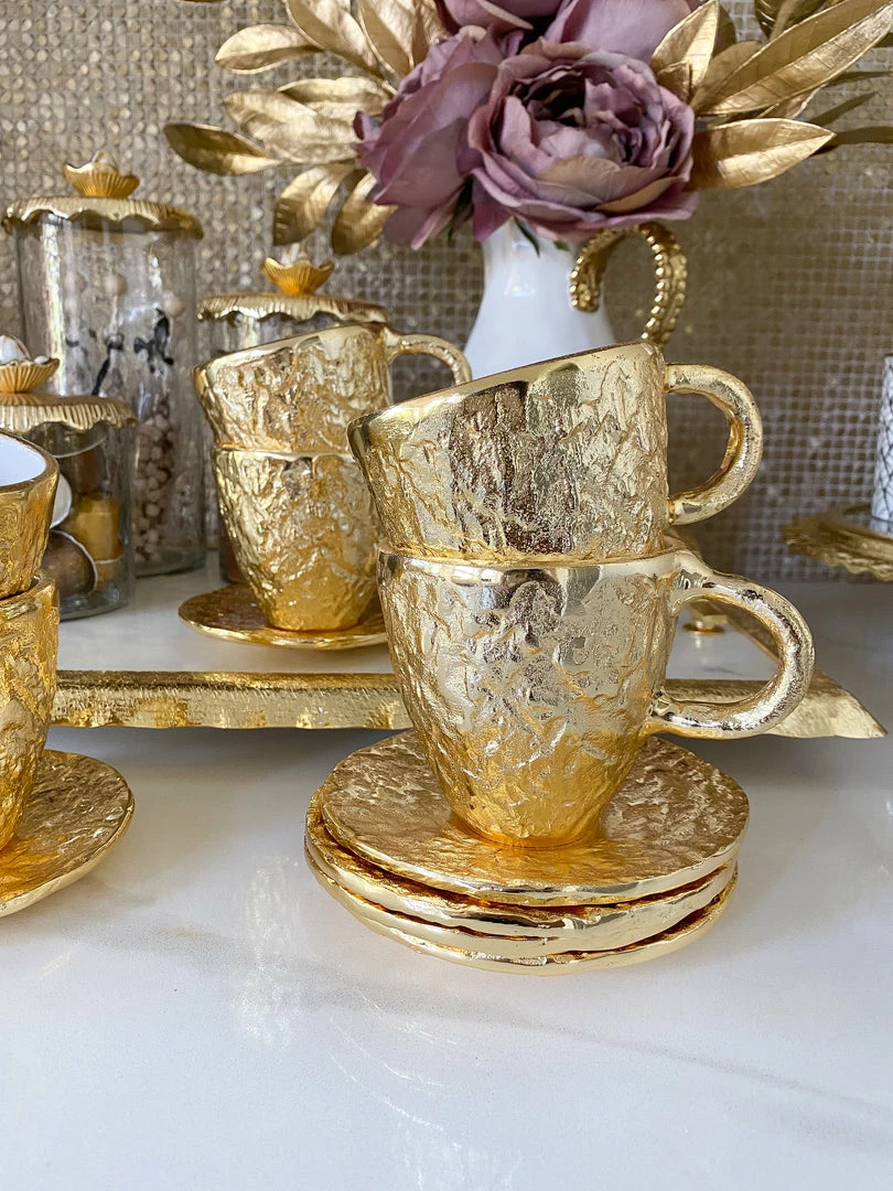Inspire Me! Home Decor Gold Textured Metal Tea Cup And Saucer With White Interior 5 Inspire Me! Home Decor Gold Textured Metal Tea Cup And Saucer With White Interior