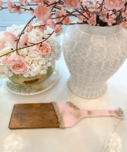 Inspire Me! Home Decor Gold Leaf And Pink Resin Wood Paddle Serving Board