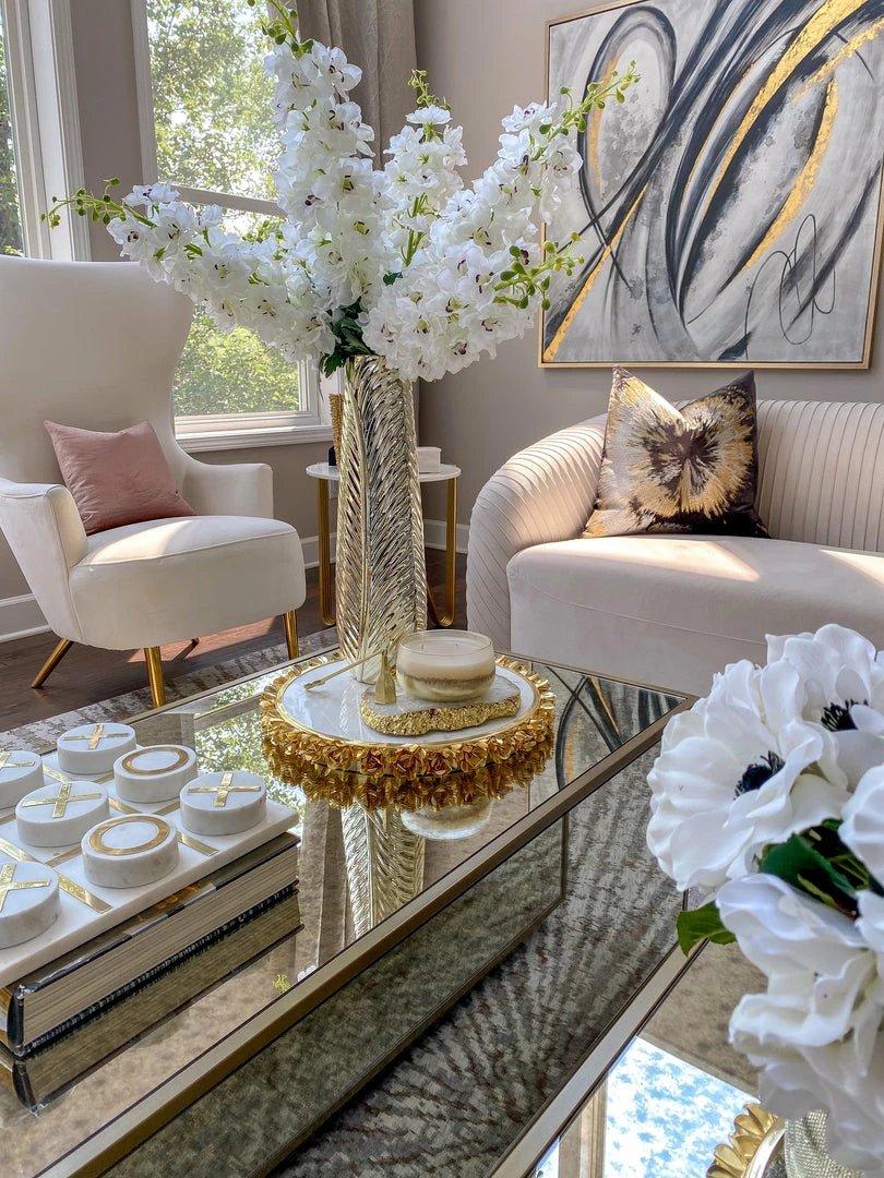 Inspire Me! Home Decor Round Marble Tray With Gold Floral Edge 4 Inspire Me! Home Decor Round Marble Tray With Gold Floral Edge