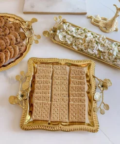 Inspire Me! Home Decor Square Gold Floral Tray With White Enamel Interior