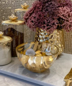 Inspire Me! Home Decor Gold Brushed Glass Snack/ Salad Bowl