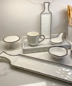 Inspire Me! Home Decor Long Silver And White Beaded Tray
