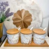 Inspire Me! Home Decor (Set Of 3) Metallic Gold Marble Print Spice Jars With Spoons And Wooden Lid With Tray
