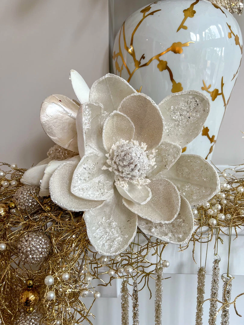Inspire Me! Home Decor Floral Stems Large White Beaded Magnolia Stem 5 Inspire Me! Home Decor Floral Stems Large White Beaded Magnolia Stem