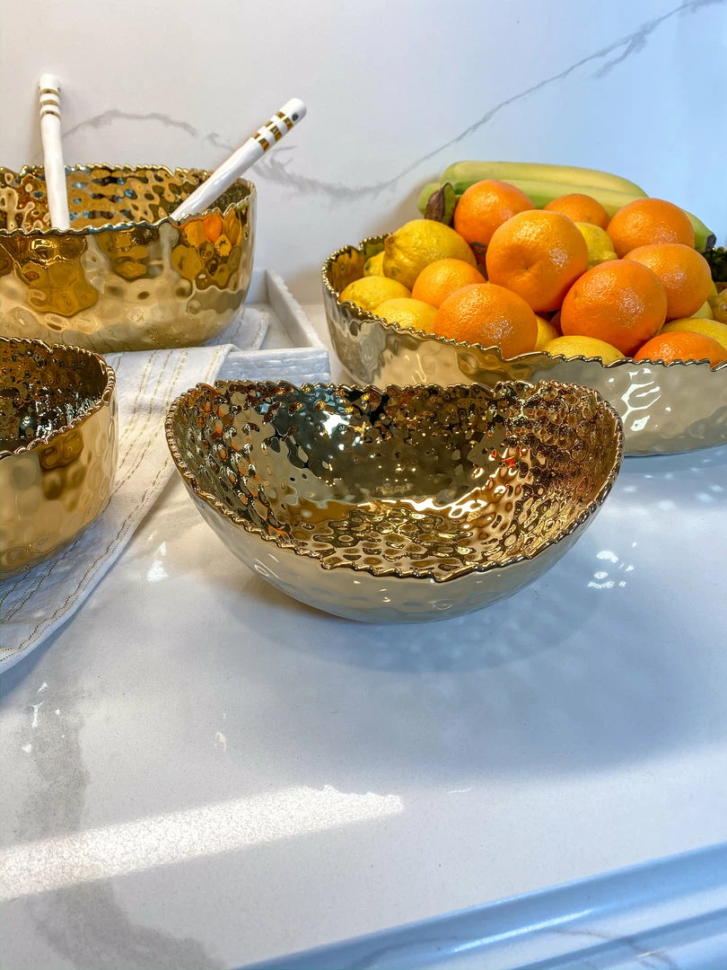 Inspire Me! Home Decor Gold Oval Hammered Porcelain Bowl 9 Inspire Me! Home Decor Gold Oval Hammered Porcelain Bowl