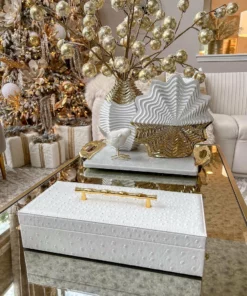 Inspire Me! Home Decor White Faux Leather Lidded Box With Gold Handle