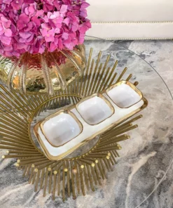 Inspire Me! Home Decor 3 Square Snack Bowls W/Tray Set Gold