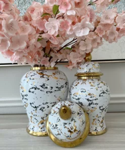 Inspire Me! Home Decor Gold & White Marble Print Ginger Jar