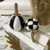 Inspire Me! Home Decor Mini Checkered Ceramic Pumpkin With Gold Stem