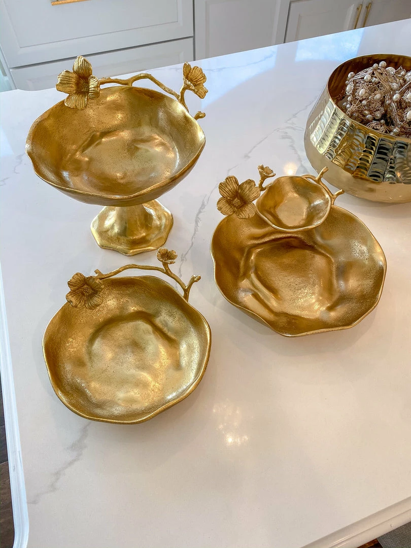 Inspire Me! Home Decor Two Tier Chip And Dip Gold Floral Bowl 4 Inspire Me! Home Decor Two Tier Chip And Dip Gold Floral Bowl