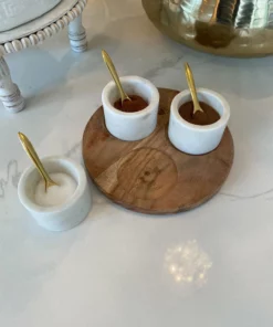 Inspire Me! Home Decor Set Of 3 Marble Spice Bowls W/ Gold Spoons And Wood Base