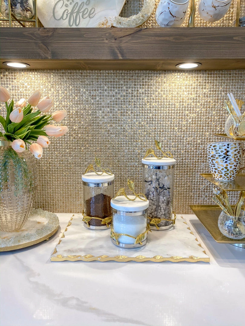 Inspire Me! Home Decor Marble And Gold Metal Leaf Branch Canisters- With Metal Rim (3 Sizes) 10 Inspire Me! Home Decor Marble And Gold Metal Leaf Branch Canisters- With Metal Rim (3 Sizes)