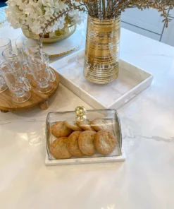 Inspire Me! Home Decor Marble Cake Platter With Metallic Handled Glass Dome (2 Colored Handles)