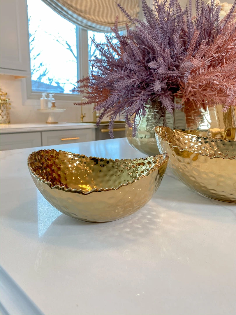 Inspire Me! Home Decor Gold Oval Hammered Porcelain Bowl 6 Inspire Me! Home Decor Gold Oval Hammered Porcelain Bowl