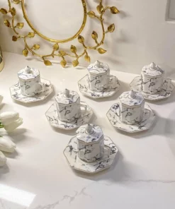 Inspire Me! Home Decor Gold Marbled Hexagon Espresso Tea Set Of 6