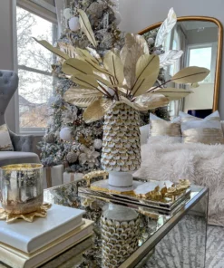 Inspire Me! Home Decor White Ceramic Vase With Gold & White Petal Design