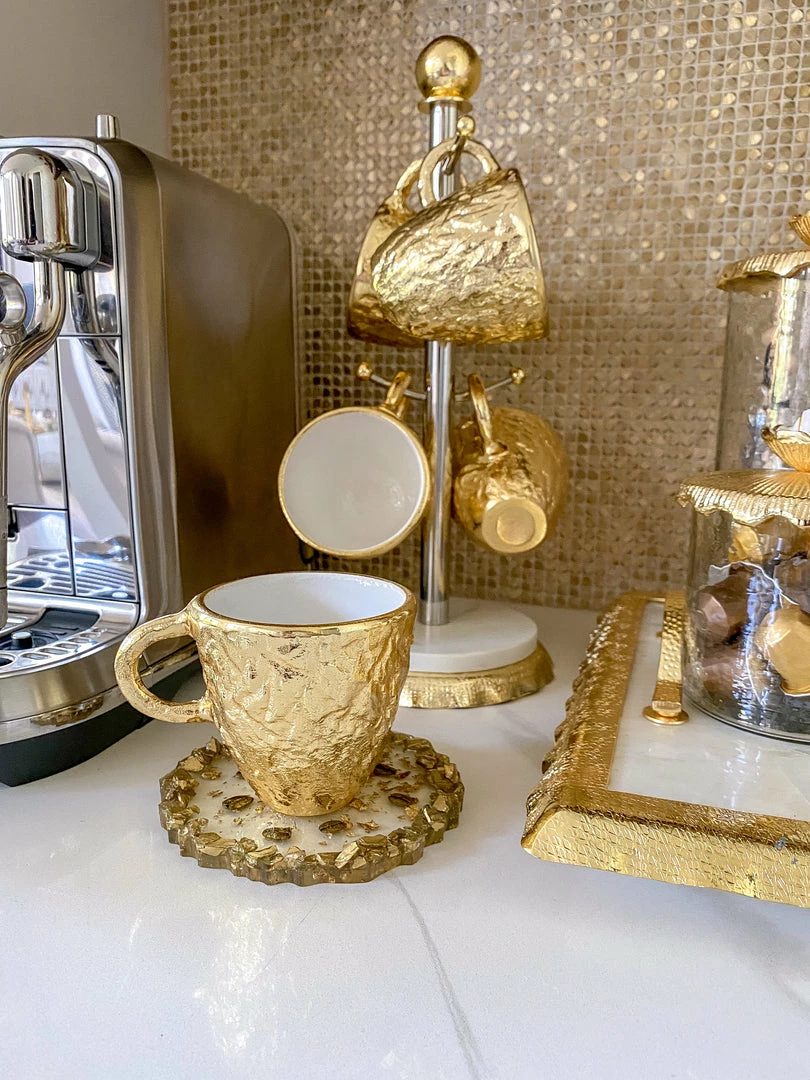 Inspire Me! Home Decor Gold Textured Metal Tea Cup And Saucer With White Interior 8 Inspire Me! Home Decor Gold Textured Metal Tea Cup And Saucer With White Interior