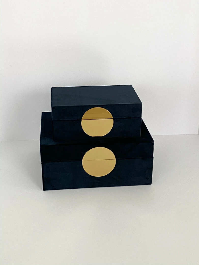 Inspire Me! Home Decor Set Of 2 Velvet Black Boxes With Gold Circle 5 Inspire Me! Home Decor Set Of 2 Velvet Black Boxes With Gold Circle