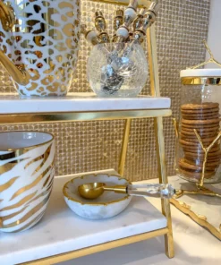 Inspire Me! Home Decor Round Marble Spoon Rest With Gold Trim