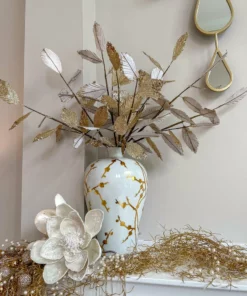 Inspire Me! Home Decor Floral Stems Gold And White Leaf Stem With Bead Detail