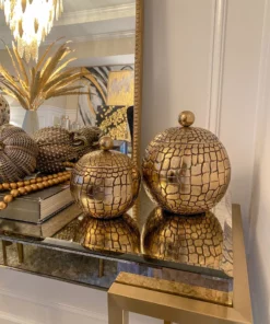 Inspire Me! Home Decor Round Gold Jar With Crocodile Print Pattern (2 Sizes)