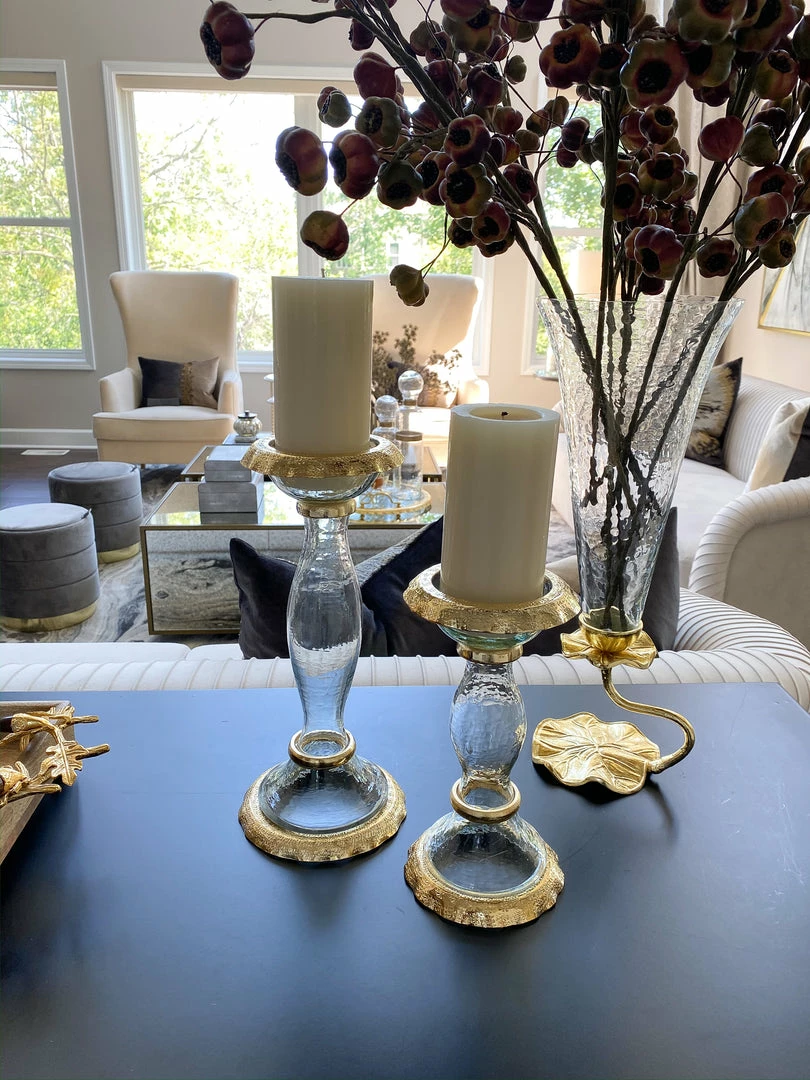 Inspire Me! Home Decor Glass Candle Holders With Gold Ruffle Detail (2 Sizes) 5 Inspire Me! Home Decor Glass Candle Holders With Gold Ruffle Detail (2 Sizes)