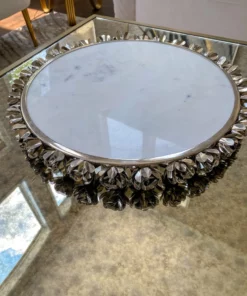 Inspire Me! Home Decor Round Marble Tray With Silver Floral Edge