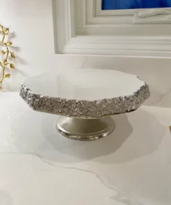 Inspire Me! Home Decor White Enameled Cake Stand With Metallic Edge (2 Colors) KITCHEN