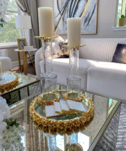 Inspire Me! Home Decor Glass Candle Holder With Gold Metal Floral Details (2 Sizes)