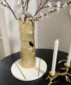 Inspire Me! Home Decor Gold Metal Tree Trunk Vase With Silver Bird
