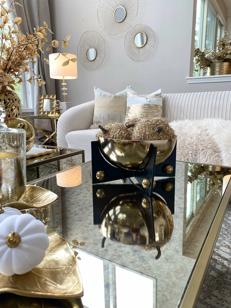 Inspire Me! Home Decor Gold Metal Bowl With Black Base (3 Sizes) 3 Inspire Me! Home Decor Gold Metal Bowl With Black Base (3 Sizes)