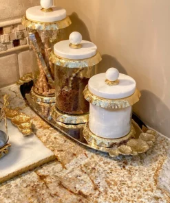 Inspire Me! Home Decor Silver Oval Tray With Gold Floral Handles