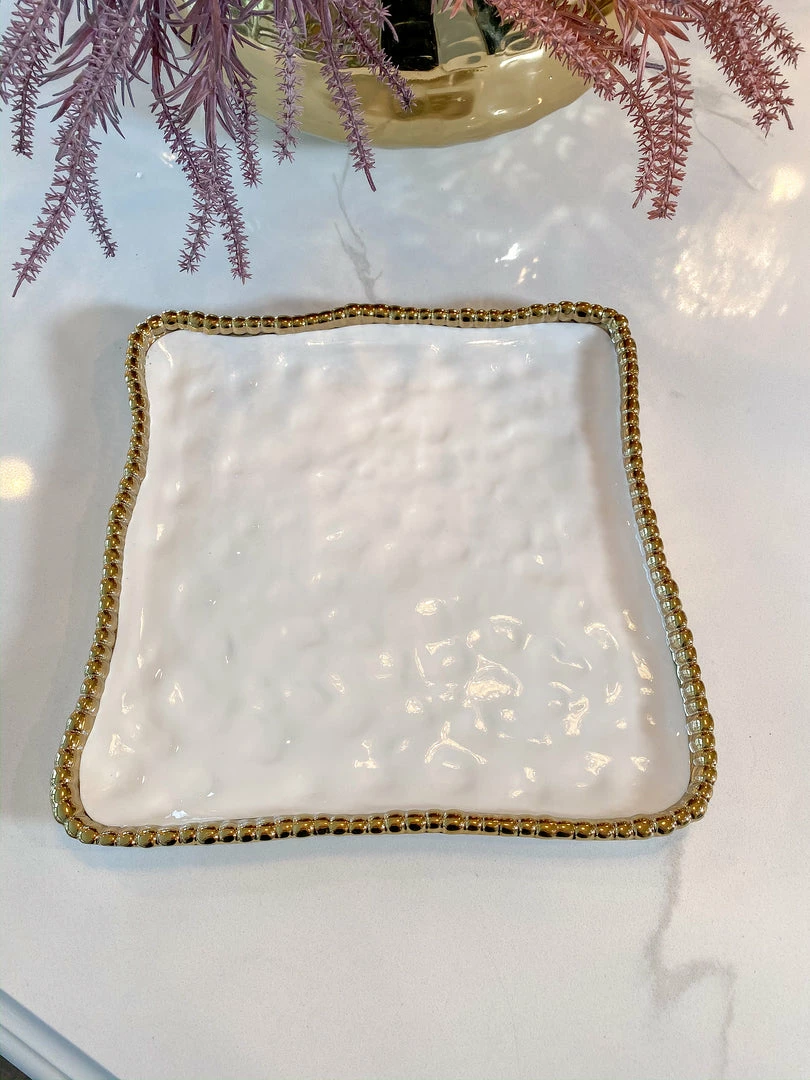 Inspire Me! Home Decor Gold And White Beaded Square Platter 3 Inspire Me! Home Decor Gold And White Beaded Square Platter